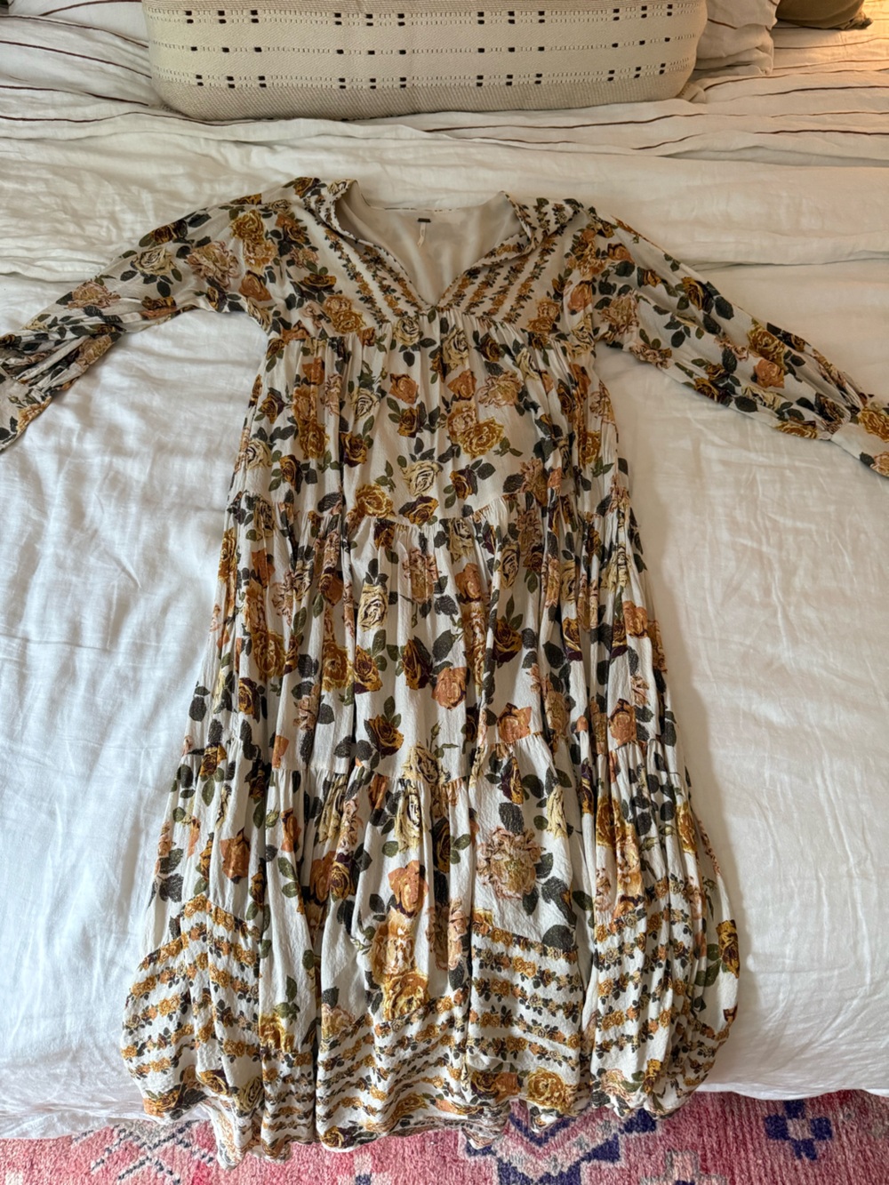 Free People Cream Maxi Dress with Mustard Floral Print